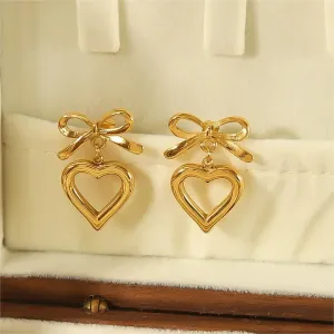 1 Pair Simple Series Classic Heart Stainless Steel Gold Plated Women Drop Earrings h5 Picture2