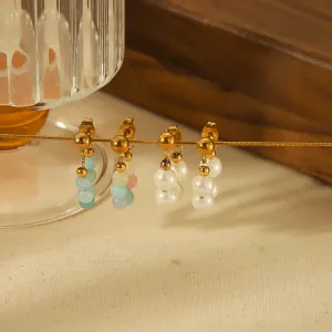 1 Paar Exquisite Und Modische, Vergoldete Edelstahl-Ohrringe Mit Kristallperlenkette Für Damen, Geeignet Für Den Täglichen Gebrauch h5 Bild2