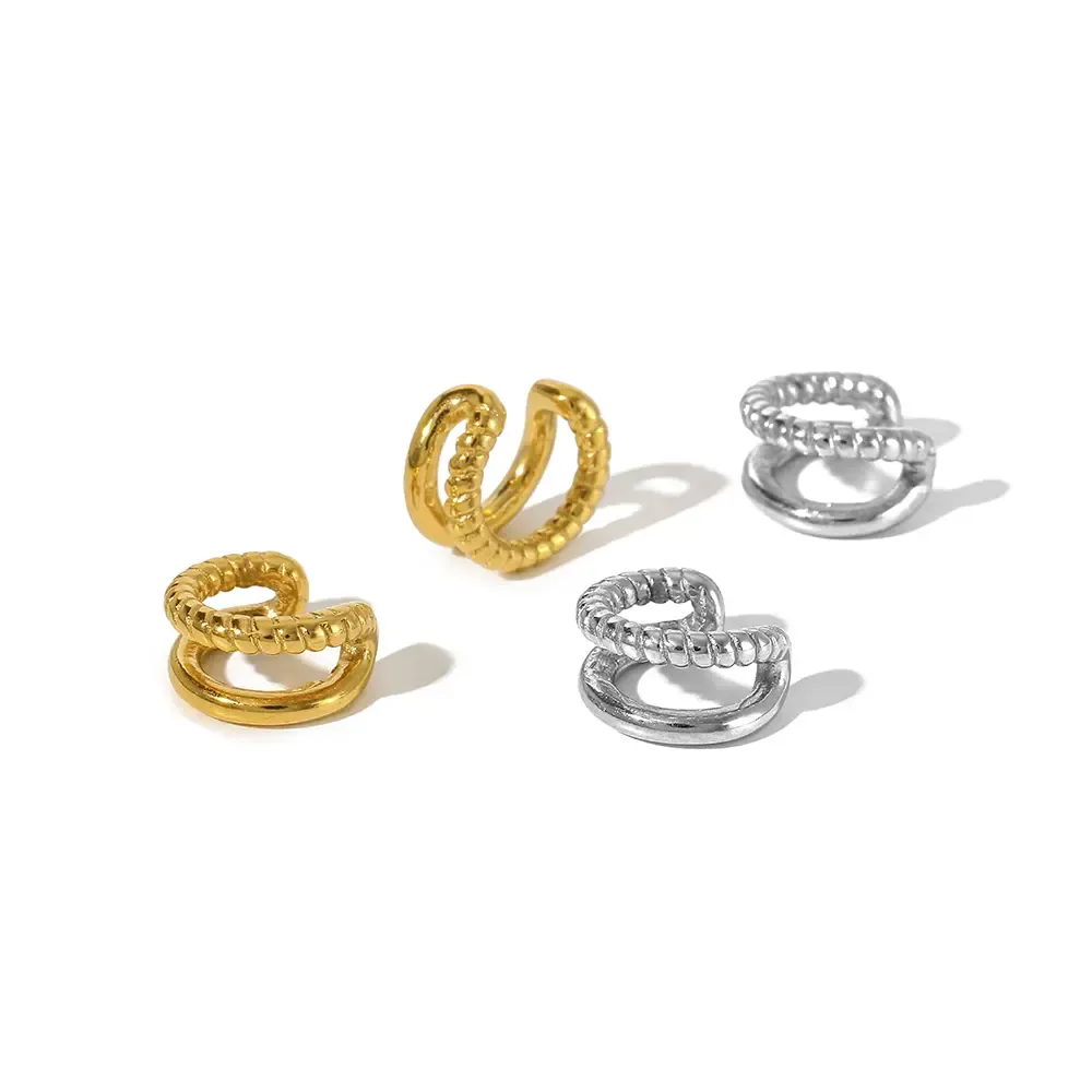 1 Pair Of Stylish Gold-Plated Stainless Steel Geometric Twist Linear Ear Clips For Ladies Daily Wear h5Picture2