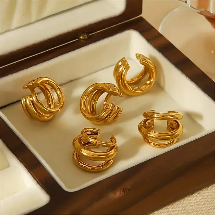 1 Pezzo Di Clip Per Orecchini Geometrici Lucidi In Acciaio Inossidabile Placcato Oro, Creativi E Alla Moda, Per Le Donne, Da Indossare Ogni Giorno Immagine2