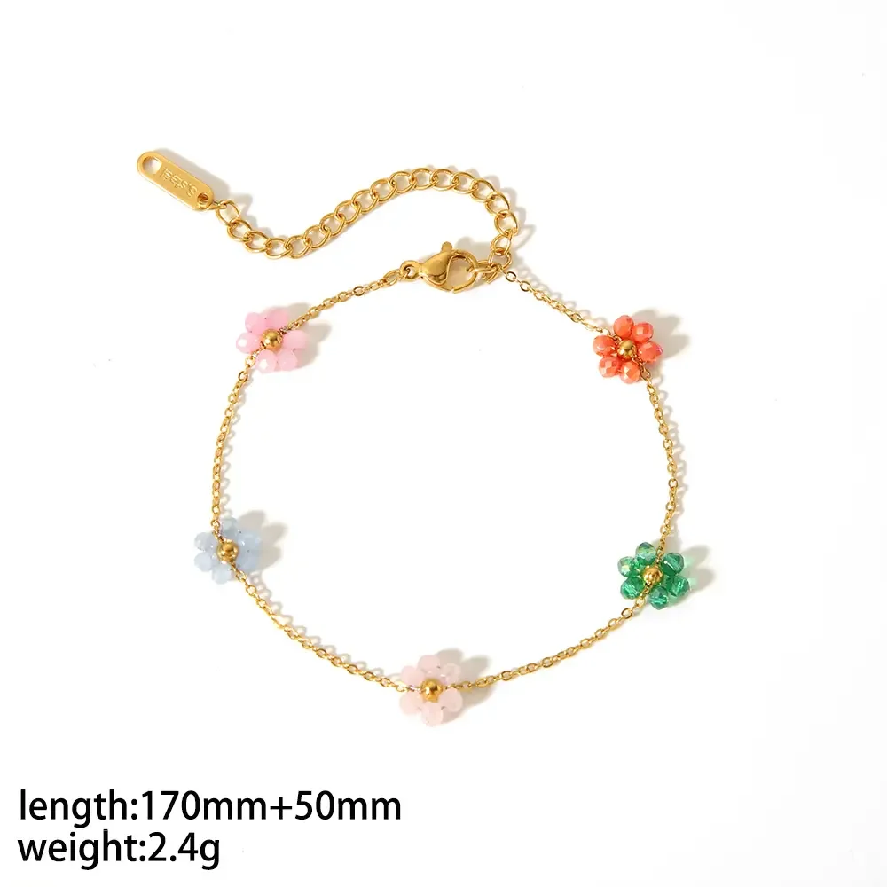 1 piece of fashionable and exquisite  gold-plated stainless steel colorful daisy flower bracelet for women's jewelry for daily wear h5 