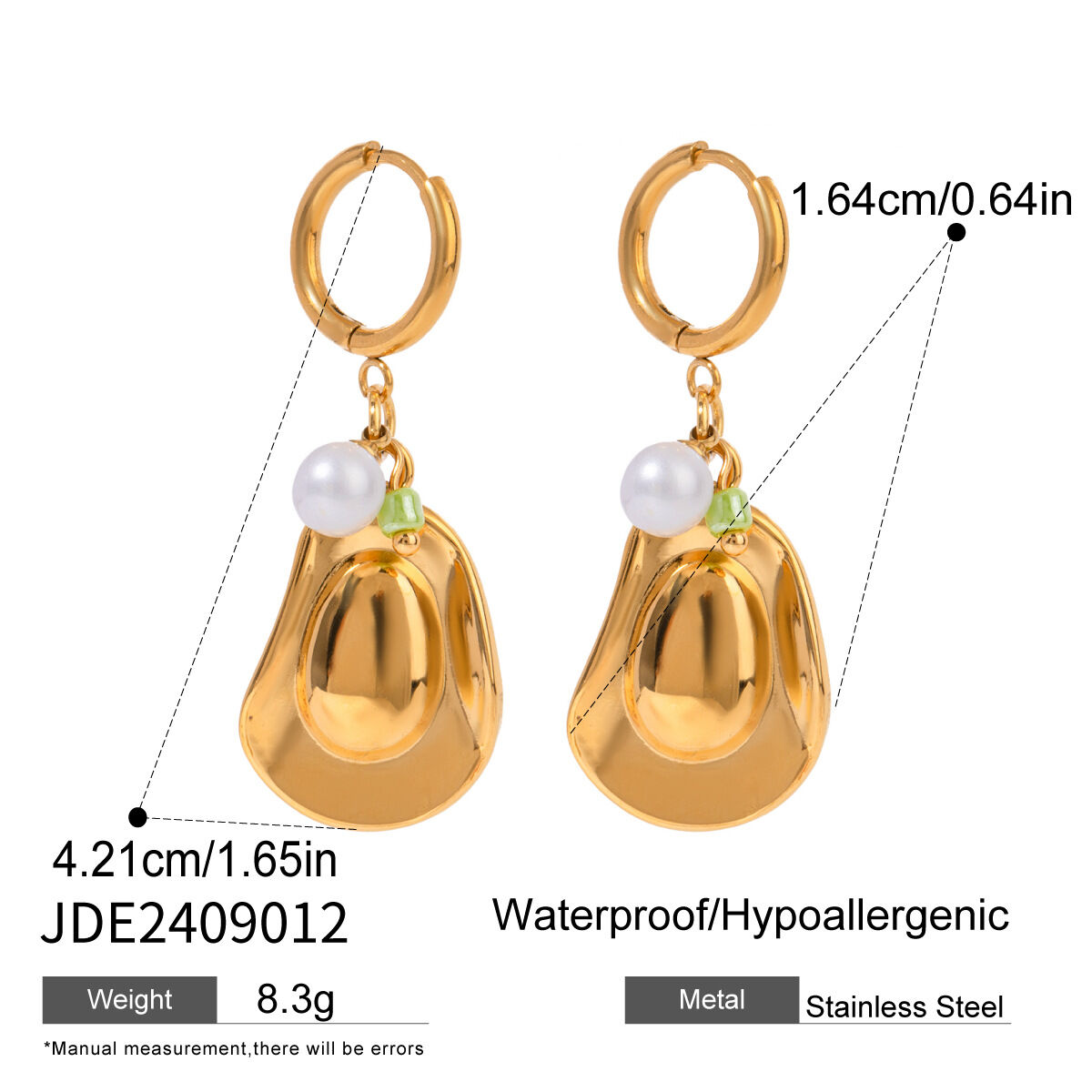 1 pair simple casual style fish shape stainless steel  gold plated inlay artificial pearl women's drop earrings h5 
