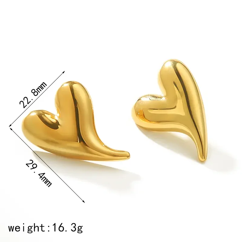 1 Paar stilvolle, schlichte, glatte, herzförmige Ohrringe aus 18 Karat vergoldetem Edelstahl, geeignet für den Alltag von Frauen h5 