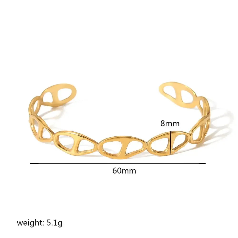 1 pezzo di bracciale ovale aperto geometrico a forma di cuore cavo in acciaio inossidabile placcato oro 18k, semplice e alla moda, per gioielli da donna da indossare ogni giorno h5 