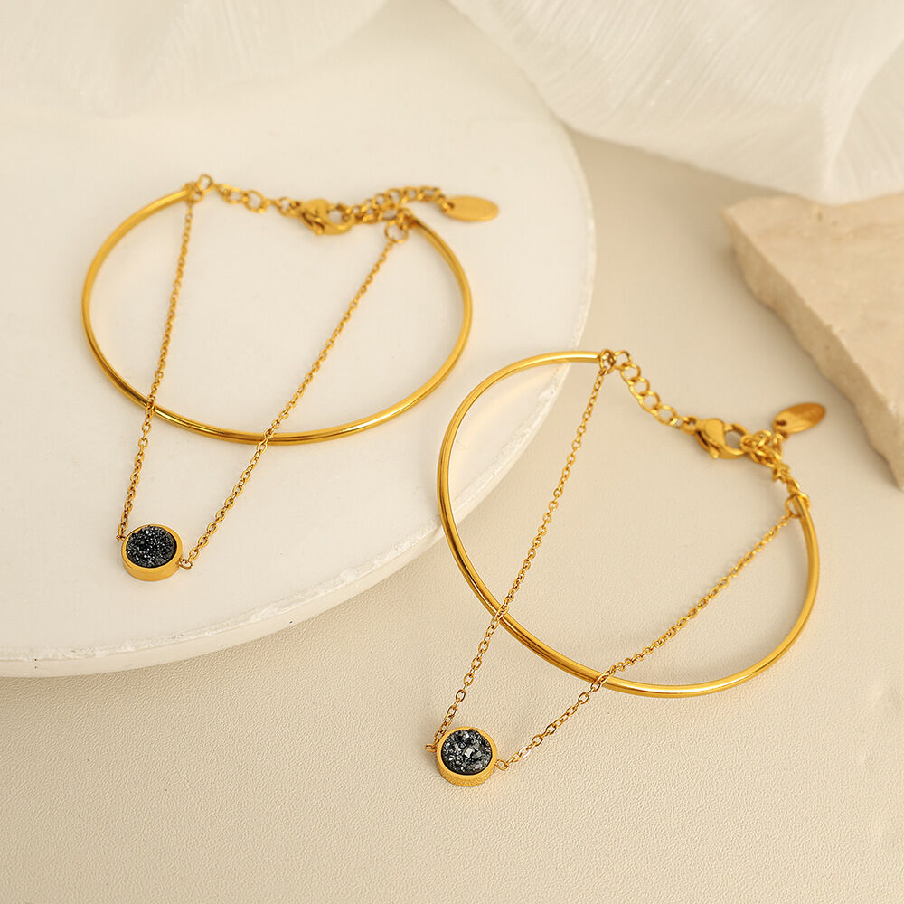 1 piece simple series simple geometric stainless steel gold plated women charm bracelets h5 Picture2