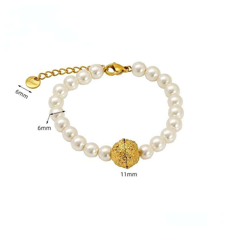 1 Piece Simple Series Stainless Steel Waterproof Gold Color Plated Women's Beaded Bracelets h5 Picture2