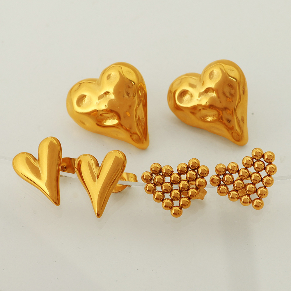 1 Paar Simple Series Simple Heart Roestvrij Staal Vergulde Dames Oorbellen h5Afbeelding4