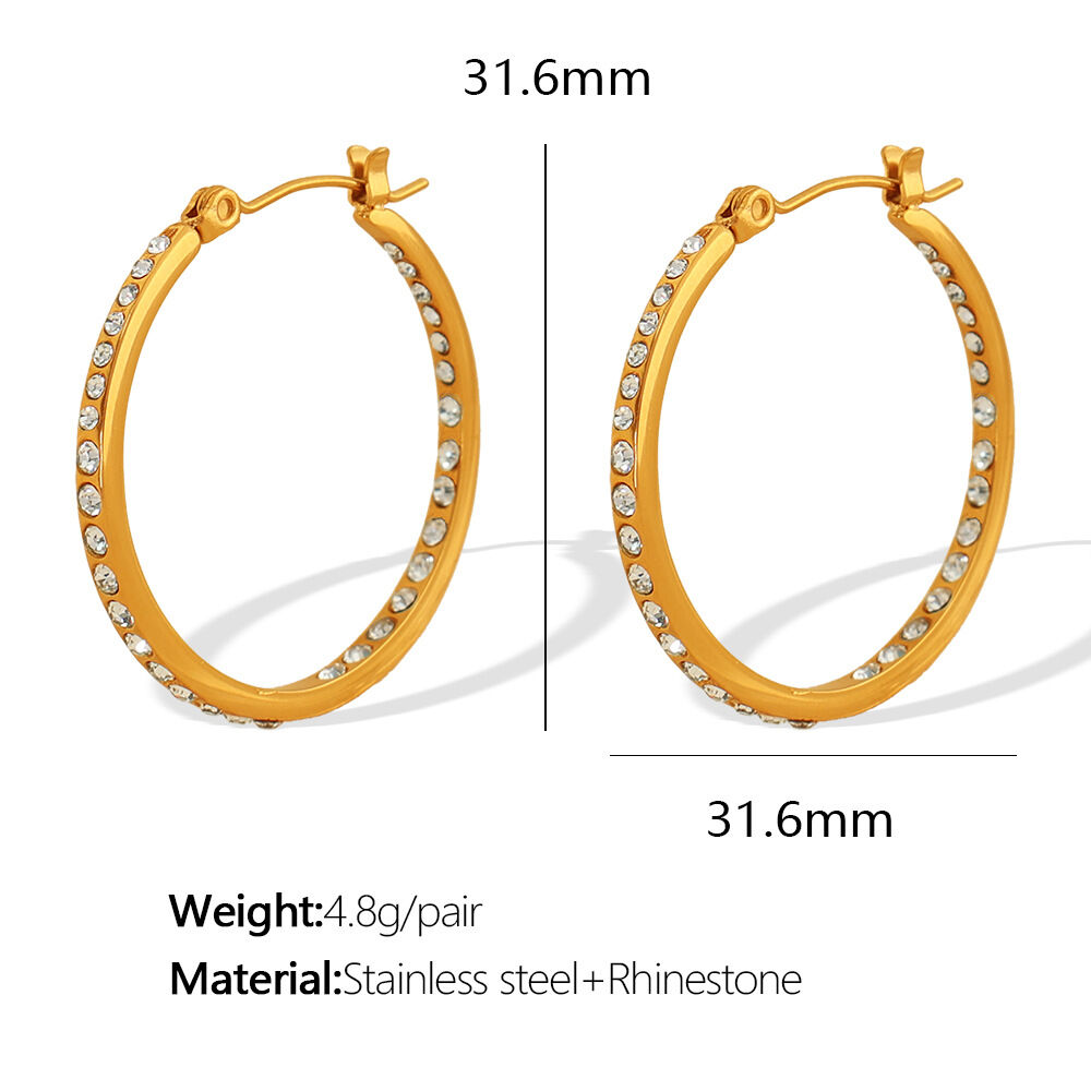 1 paar simple series retro geometrische roestvrijstalen  vergulde strass dames creolen 