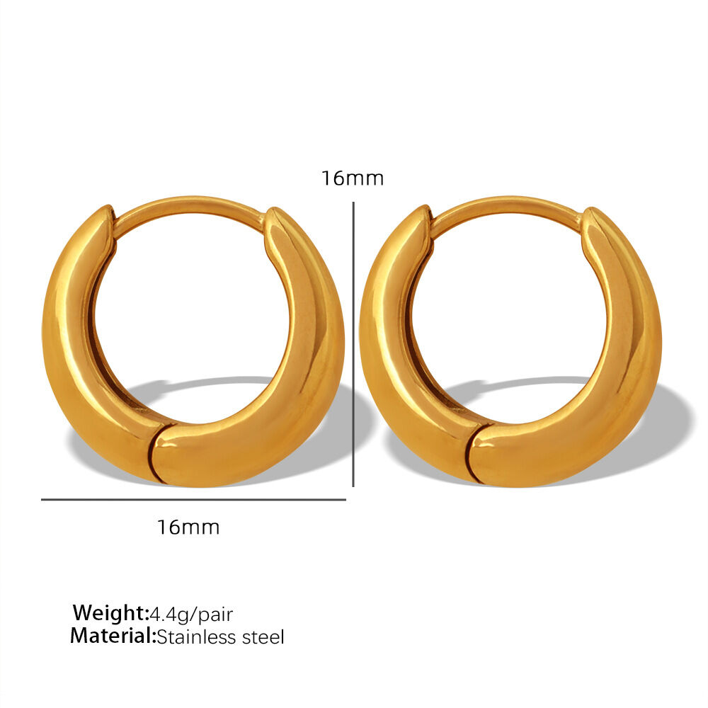 1 paire de boucles d'oreilles créoles classiques en acier inoxydable plaqué or  pour femme, série simple h5 