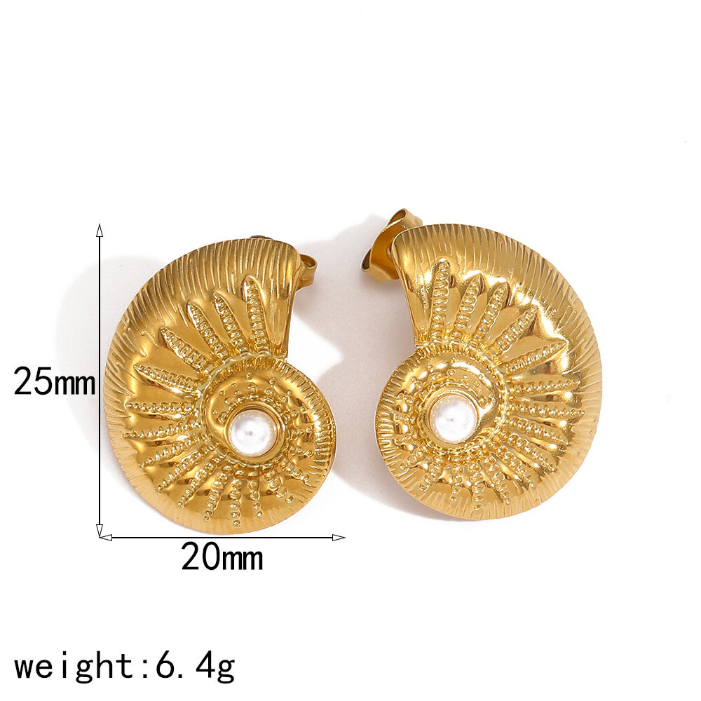 1 pair simple series simple turtle  gold plated artificial pearl stud earrings h5 