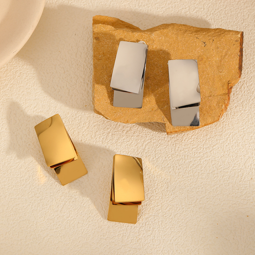 1 Pair Simple Series Light Luxury Style Quadrilateral Stainless Steel  Gold Plated Women Stud Earrings Picture4