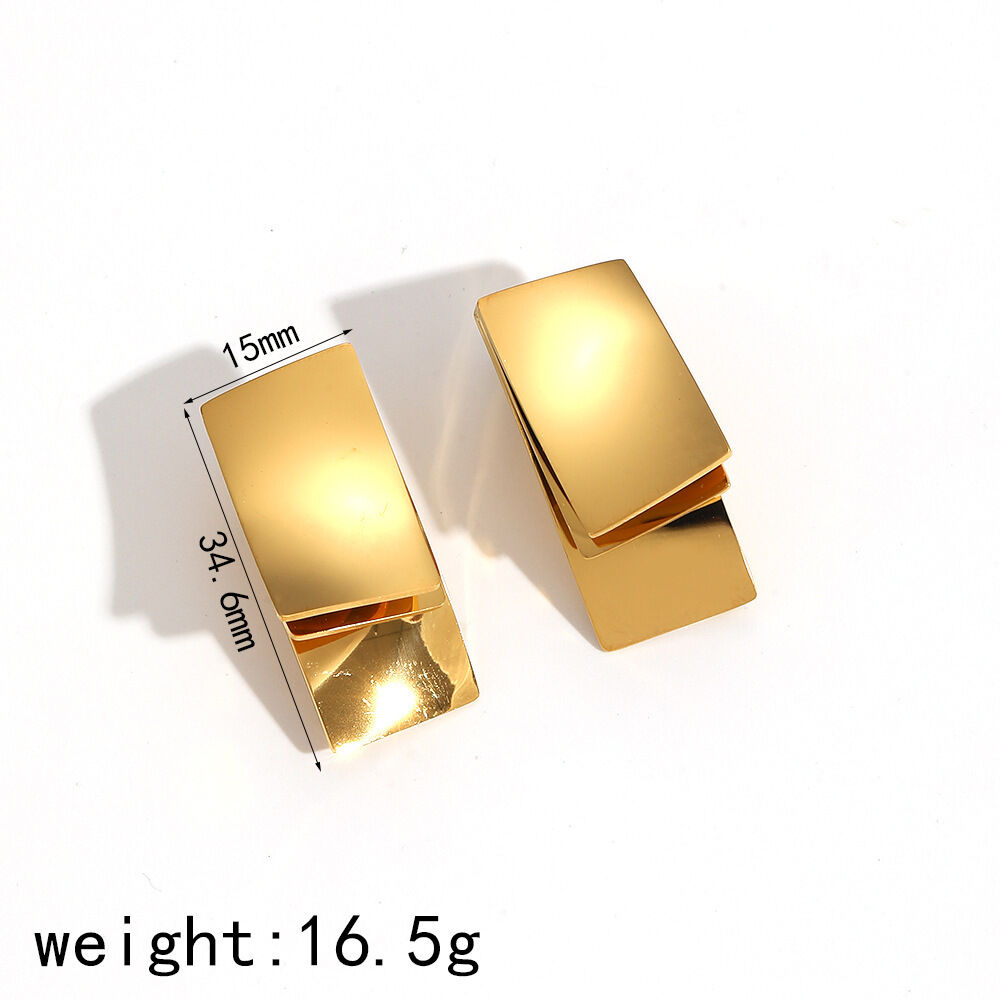 1 pair simple series light luxury style quadrilateral stainless steel gold plated women stud earrings h5