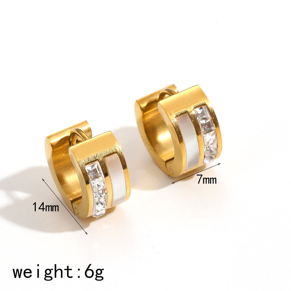 1 Paar Creolen aus der Simple-Serie im leichten Luxus-Stil, rund, Edelstahl, 18 Karat vergoldet, Strass, für Damen