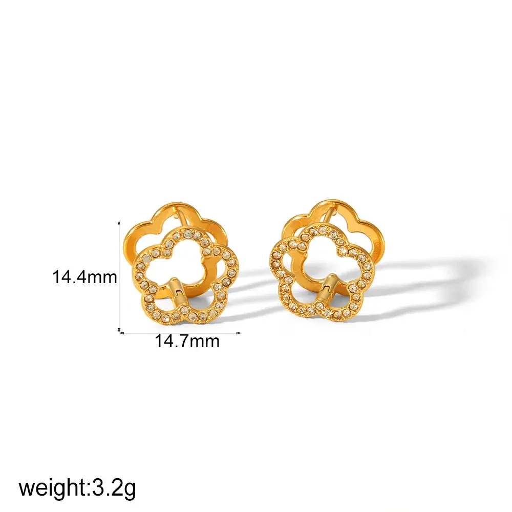 1 pair of exquisite and fashionable gold-plated stainless steel hollow diamond star flower heart earrings for women's daily wear
