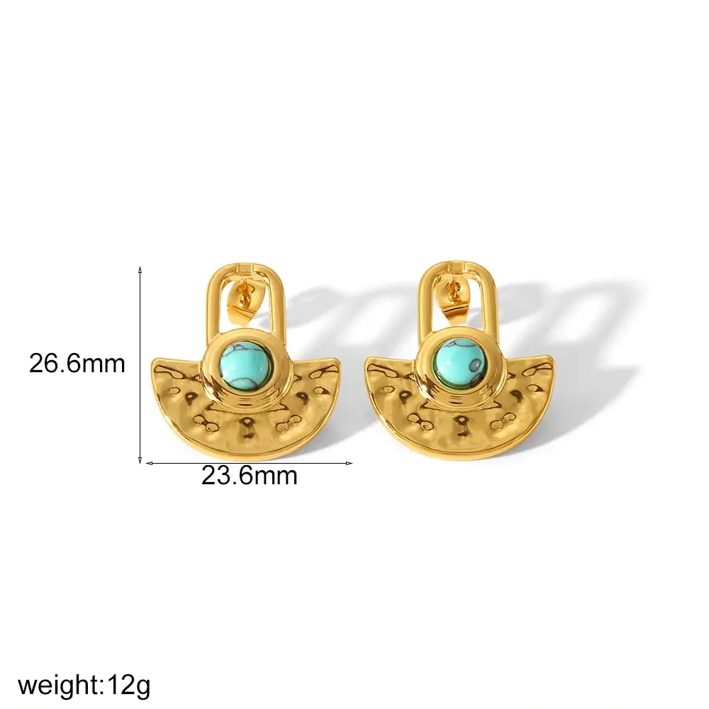 1 paire de boucles d'oreilles personnalisées en acier inoxydable plaqué or  avec pierres naturelles martelées géométriques pour un usage quotidien pour femmes 