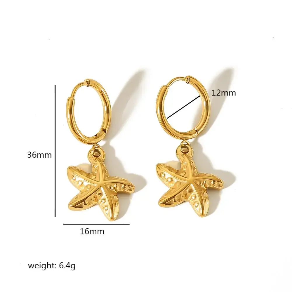 1 par de pendientes colgantes de estrella de mar de acero inoxidable chapados en oro de 18 quilates creativos y modernos para mujer para uso diario