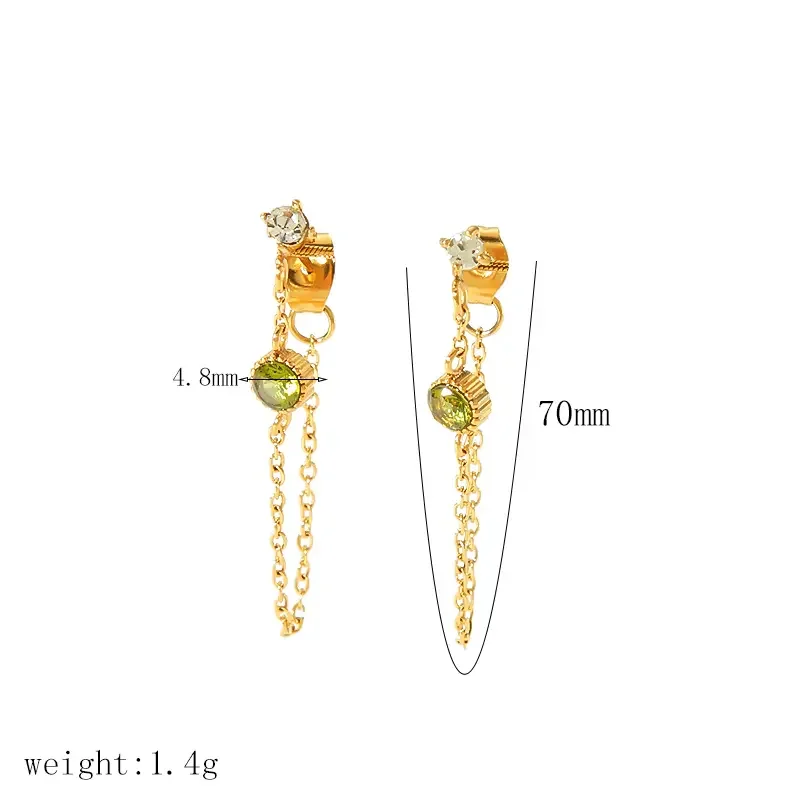 1 paire de boucles d'oreilles à pampilles en diamant coloré en acier inoxydable plaqué or exquises et à la mode pour femmes à porter au quotidien