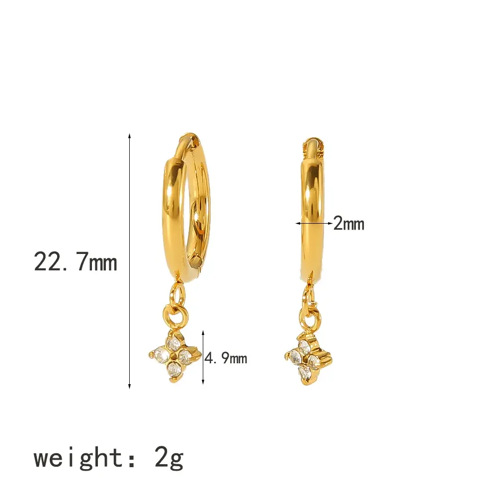 1 paire de boucles d'oreilles pendantes en acier inoxydable plaqué or  exquises et à la mode avec fleur en diamant pour un usage quotidien pour les femmes 
