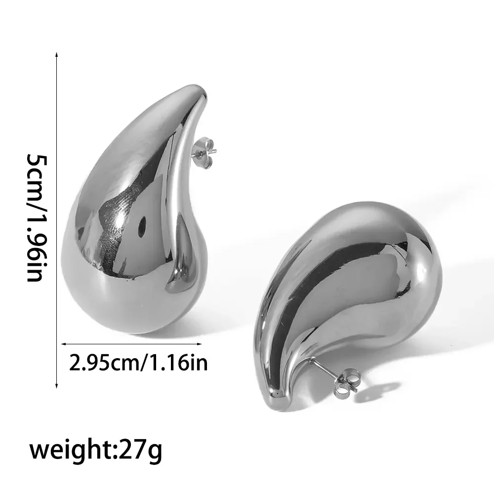 1 pair of simple and stylish gold-plated stainless steel thick shiny water drop earrings for women's jewelry for daily wear