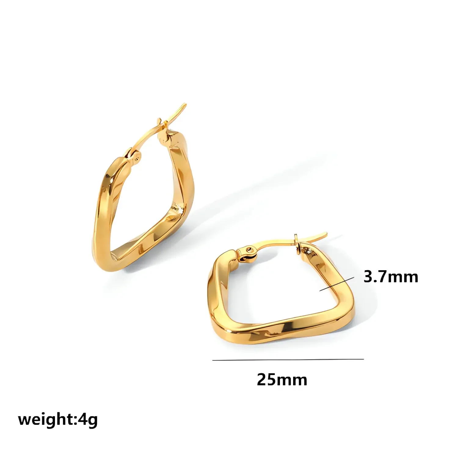 1 Paar schlichte und modische Creolen aus 18 Karat vergoldetem Edelstahl mit unregelmäßiger geometrischer Form als Damenschmuck für den Alltag h5 