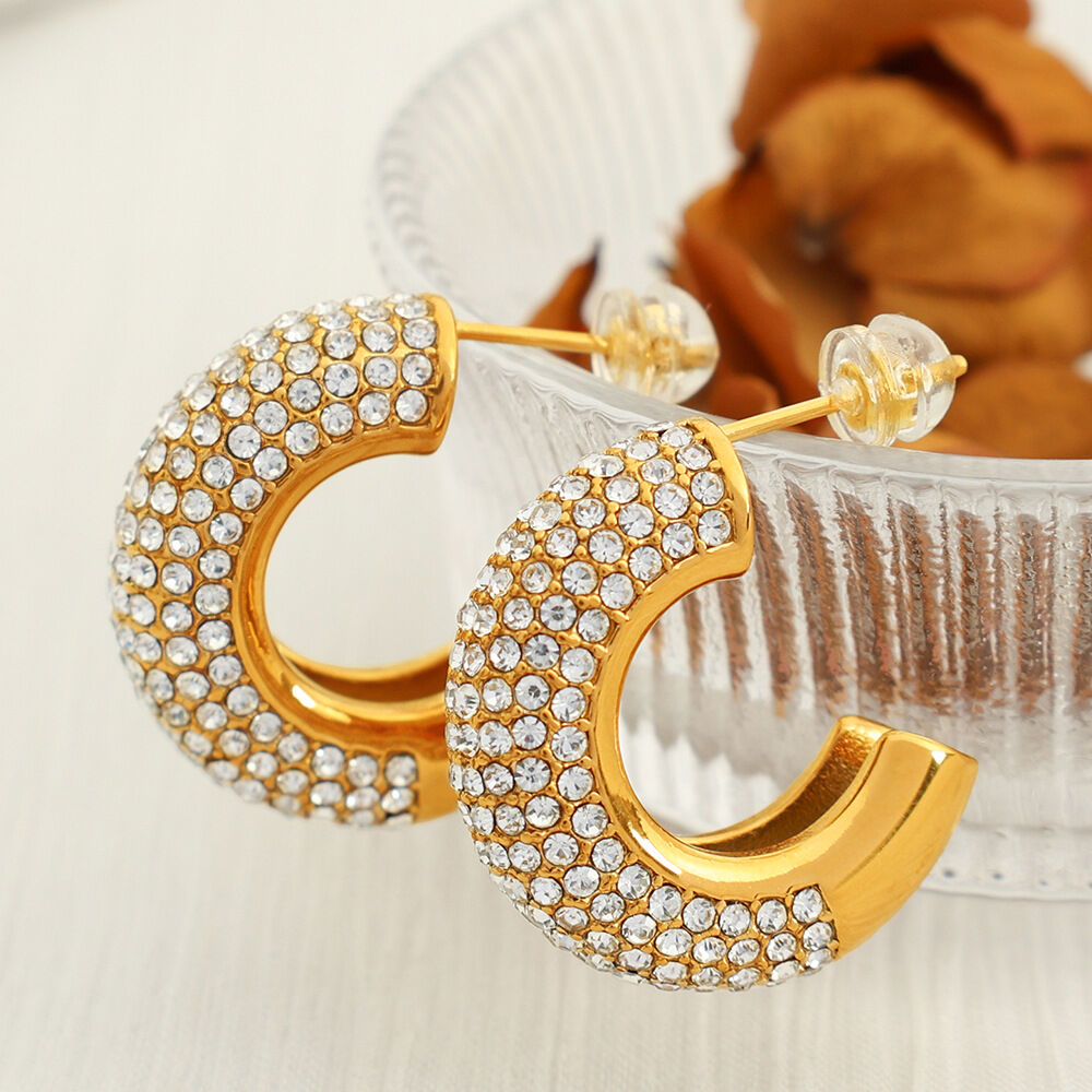 EH472 Orecchini in oro con strass bianchi Immagine2