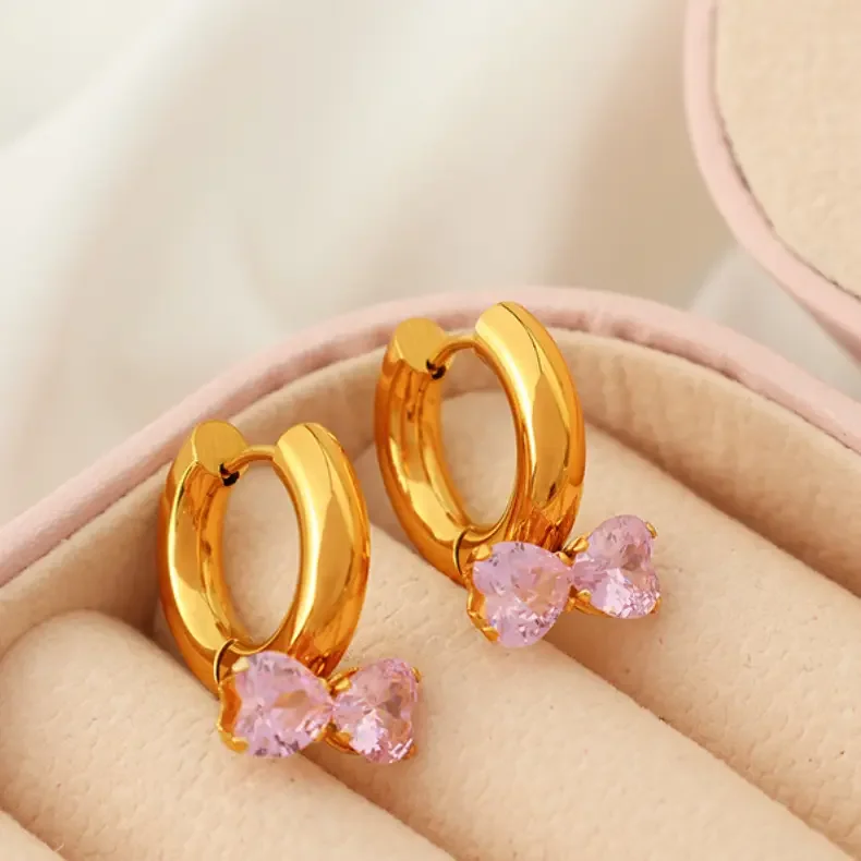 EH299 roze zirkoon oorbellen Afbeelding2