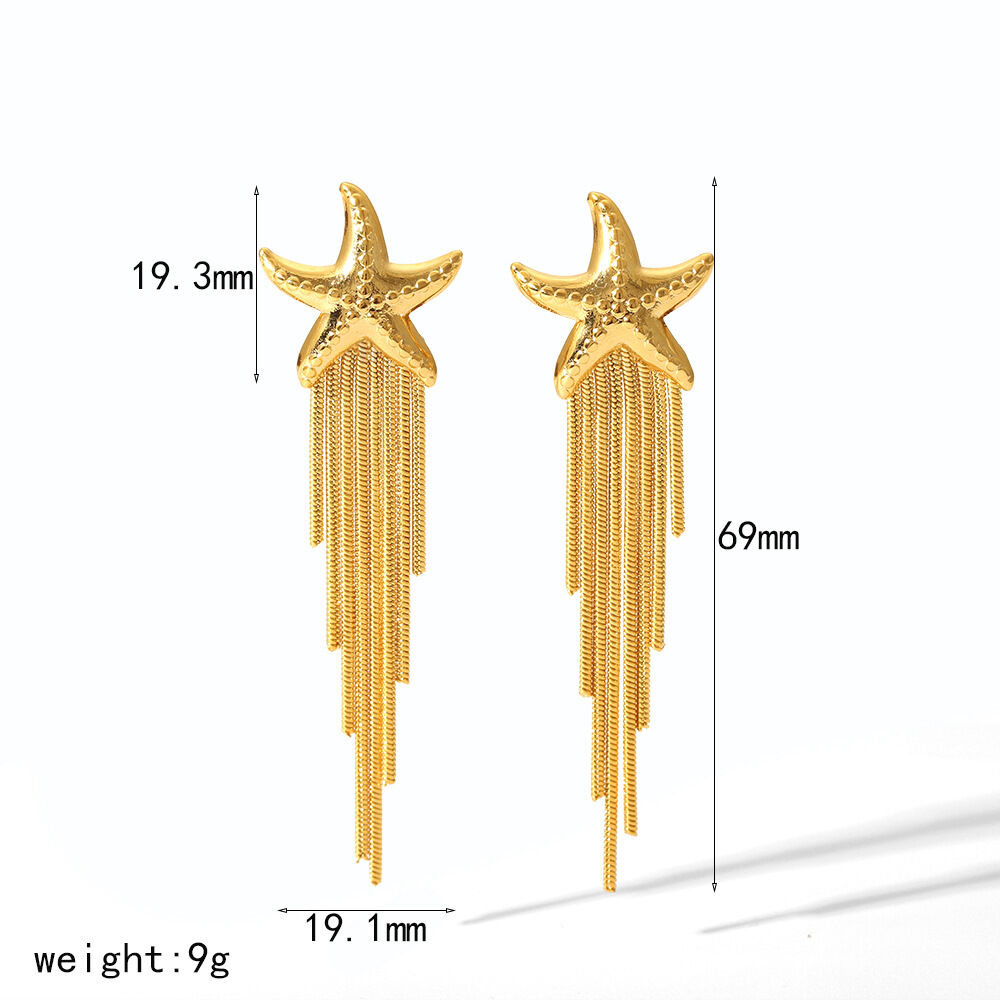 Boucles d'oreilles pendantes pour femme, modèle simple et haut de gamme, à pompons, en acier inoxydable plaqué or. h5