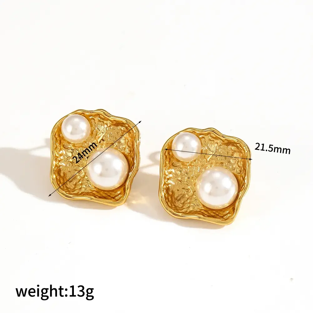 1 pair simple series light luxury style turtle stainless steel  gold plated artificial pearl women stud earrings 