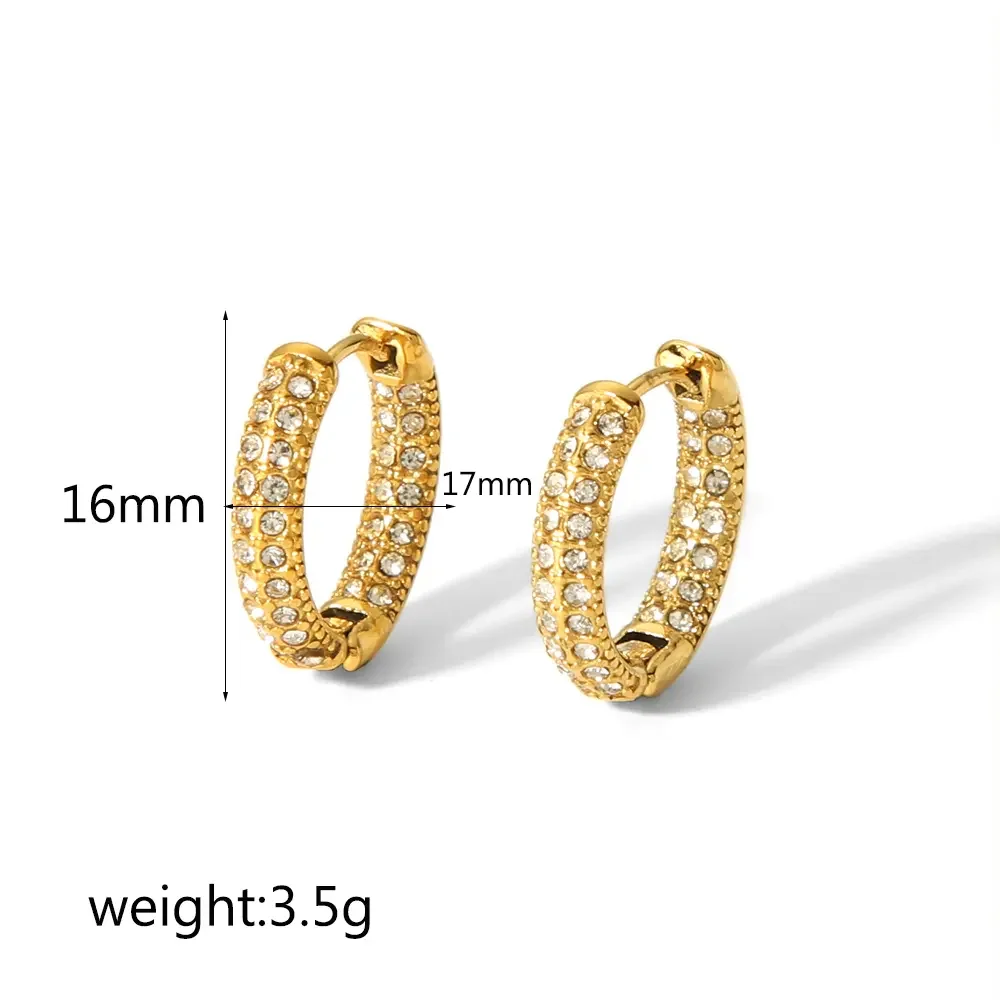 1 pair simple series casual geometric stainless steel gold plated zircon women hoop earrings h5