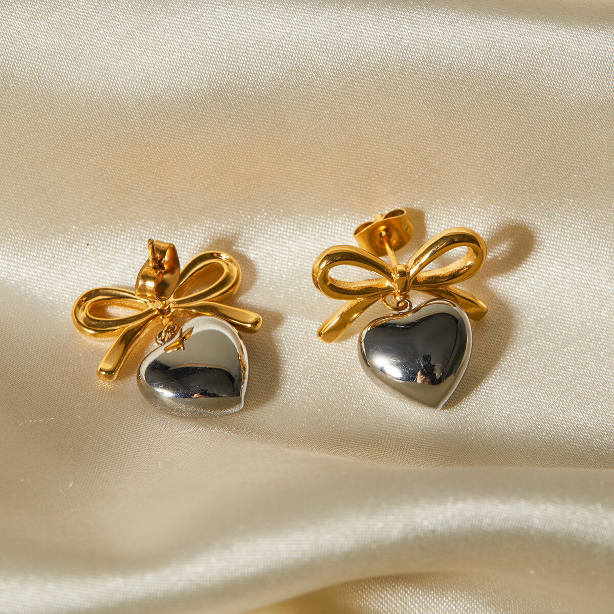 1 pair stainless  gold plated simple sweet style heart shape women's drop earrings 