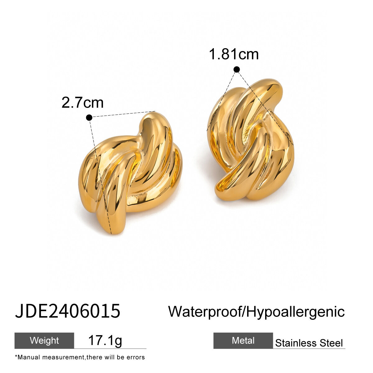 1 pair simple series  style twist stainless steel  gold plated women stud earrings 