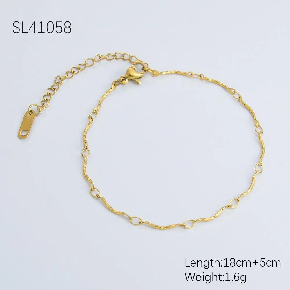 1 Piece Simple Series Daily Solid Color Stainless Steel Waterproof Gold Color DIY Women's Chain Bracelets h5
