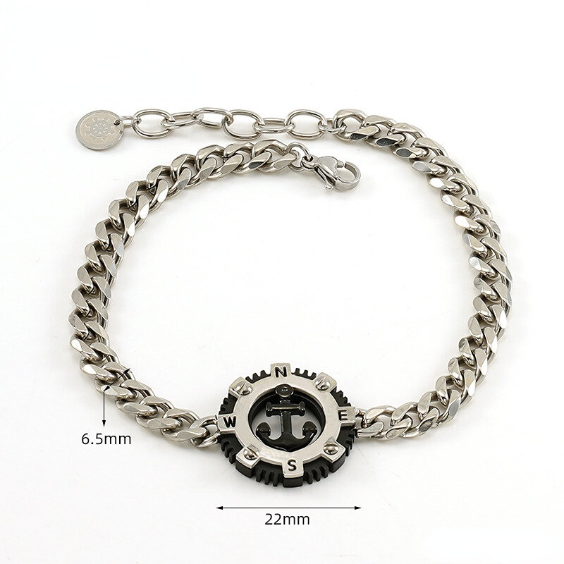 1 par de pulseras de ancla redondas personalizadas de moda transfronteriza para hombre, estilo hip-hop, de acero inoxidable a juego, joyería para hombre.