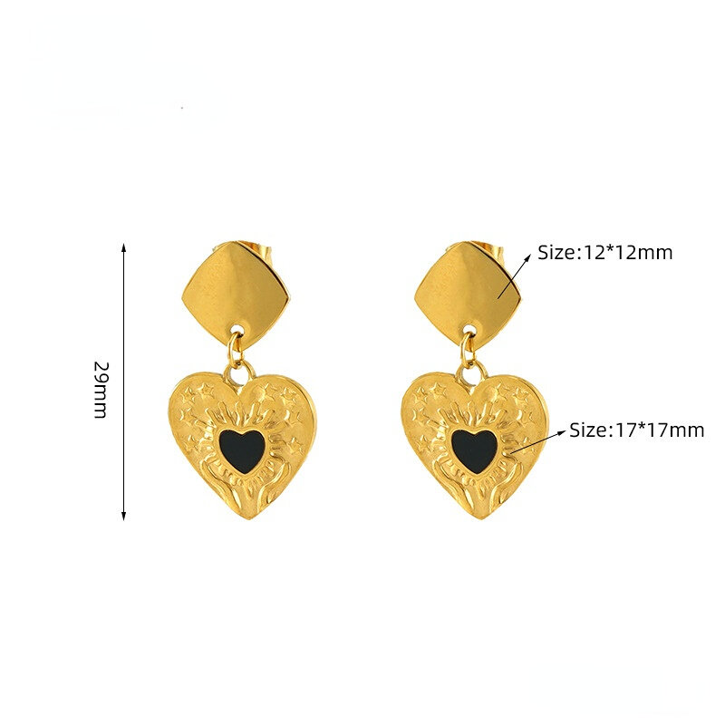 1 paar edelstahl einfache öltropfen geometrische herz schmuck ohrringe weibliche titan stahl plattiert  gold gehämmert muster vielseitige ohrringe weibliche anhänger ohrringe 