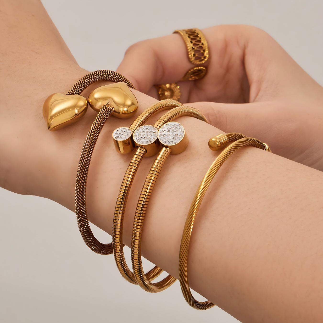 Elegant Mixed Color Stainless Steel Waterproof Gold Color Women's Bangles