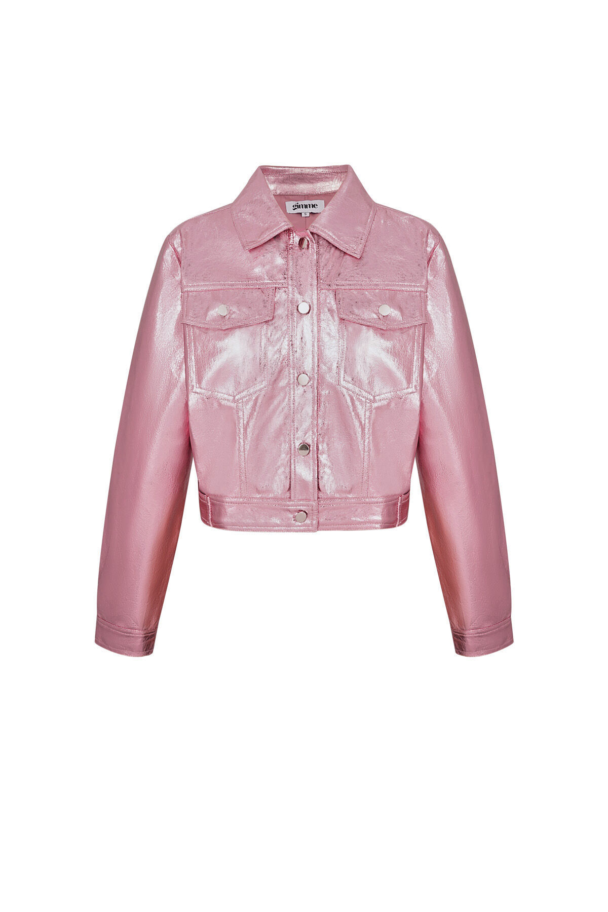 PU Damen Kurze Jacke Glänzende Metallische Oberfläche 