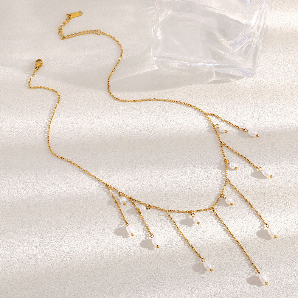 Simple Series Elegant Beads Stainless Steel Waterproof Women's Chain Necklaces h5 Picture3