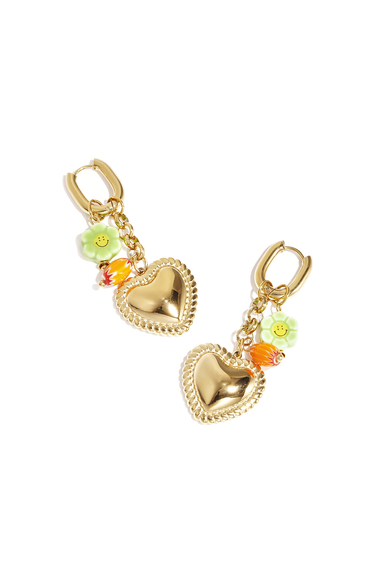 Earrings with colorful beads and detailed heart charm h5