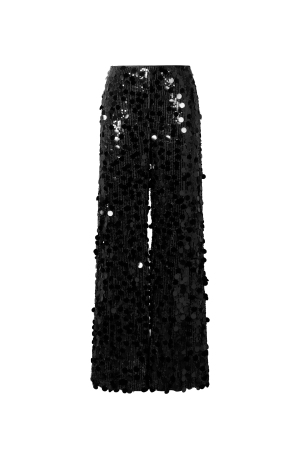 Tessuto Fibra Di Poliestere Donna Pantalone Dritto Paillettes Elegante h5 