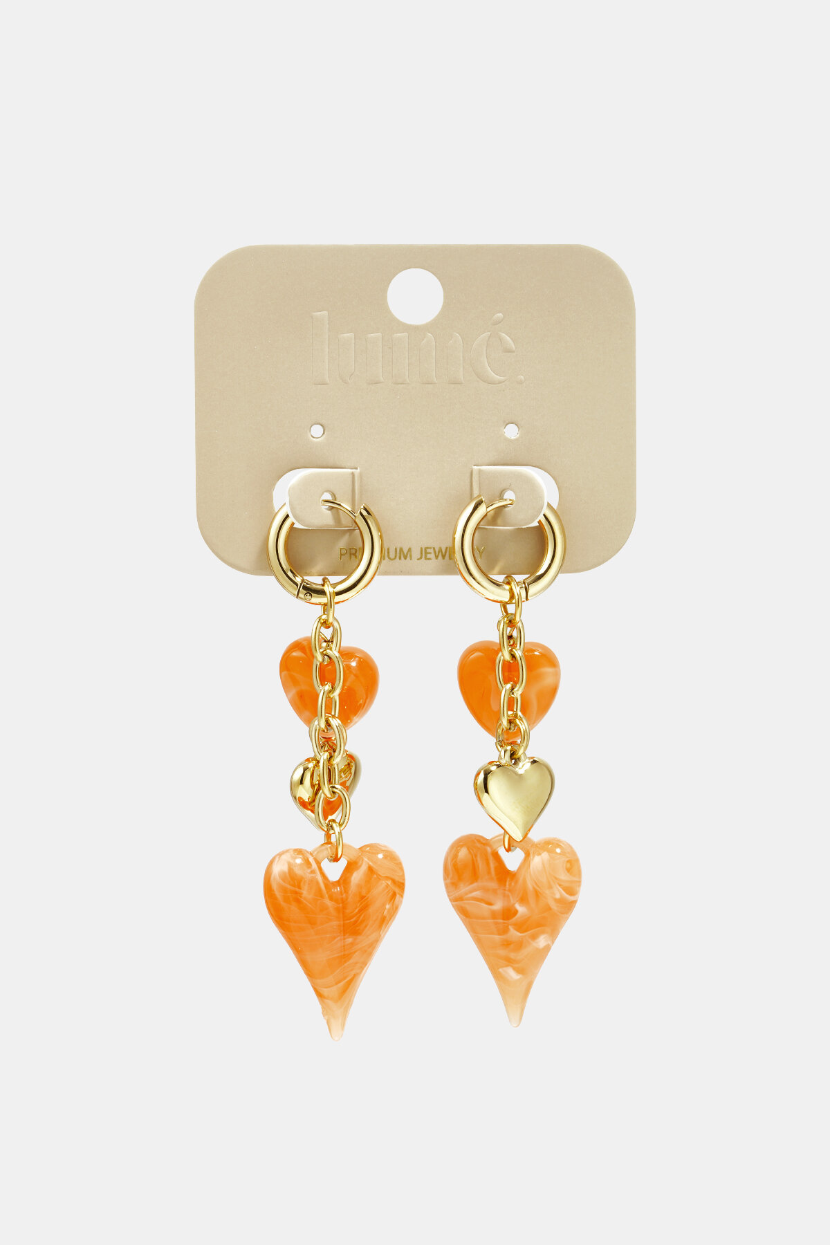 Earrings with dangling hearts on a chain h5Picture4