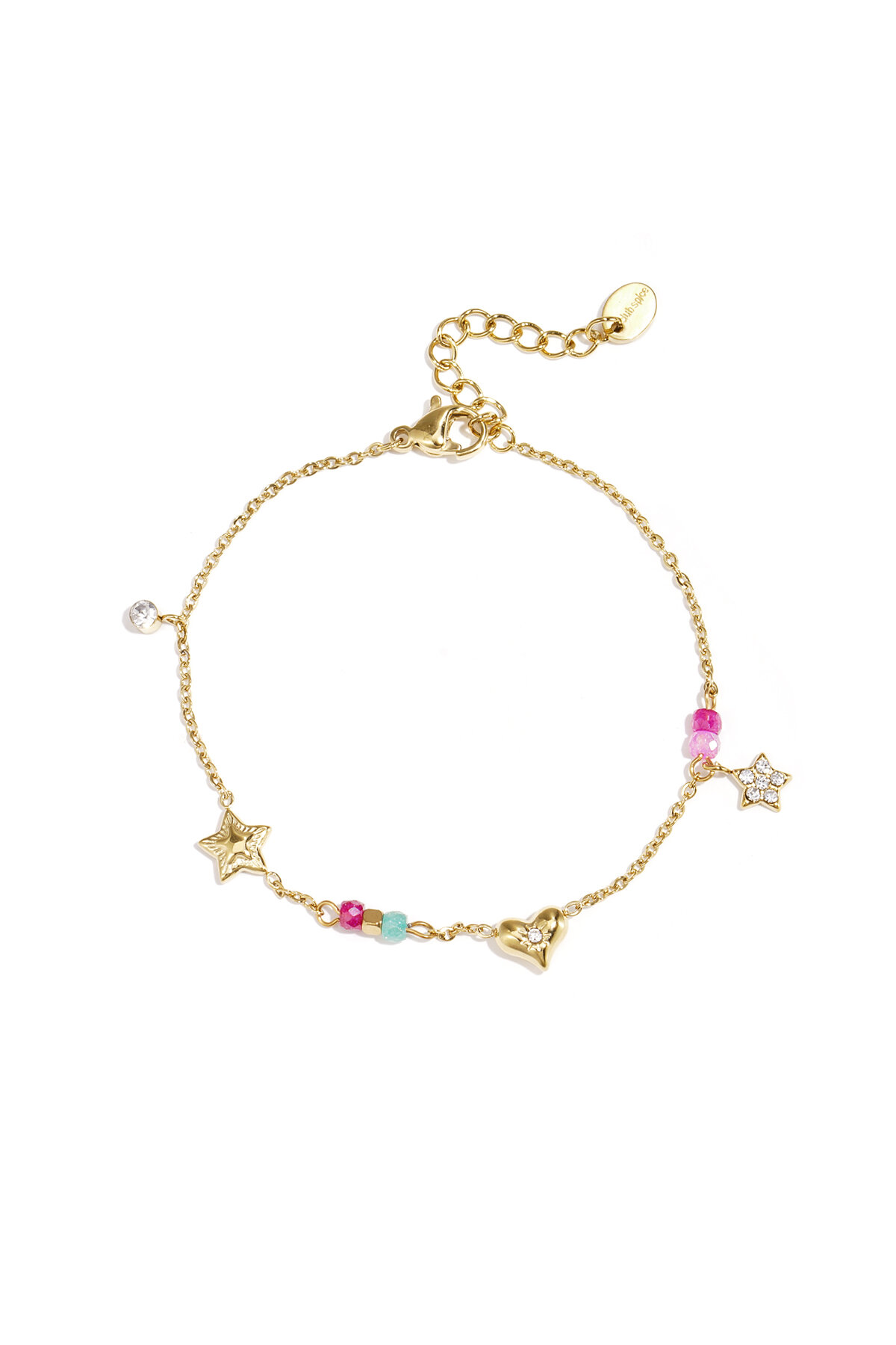 Charm bracelet with heart, star, stones and beads h5