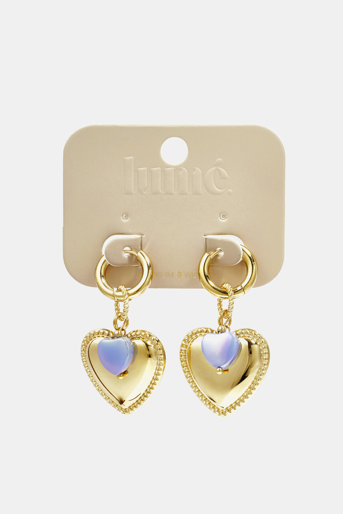 Hoop earrings with heart pendant and bead on ring h5 Picture3
