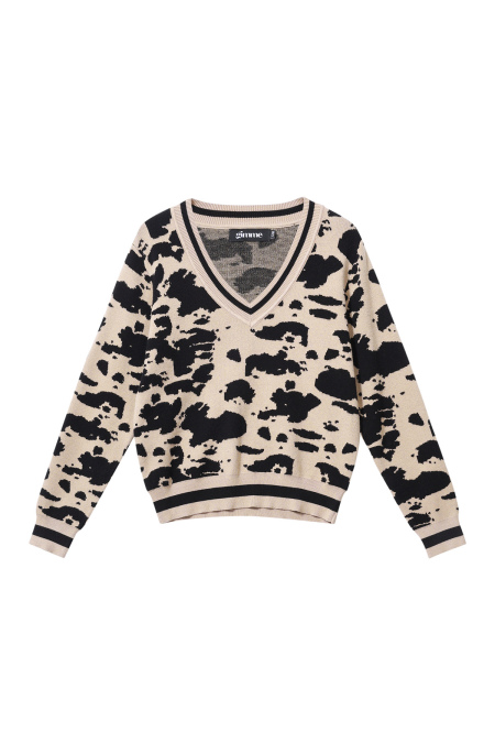 Knitted (including crochet and woolen fabrics) Leopard Print Women's V-Neck Sweater Fall/Winter Casual 2