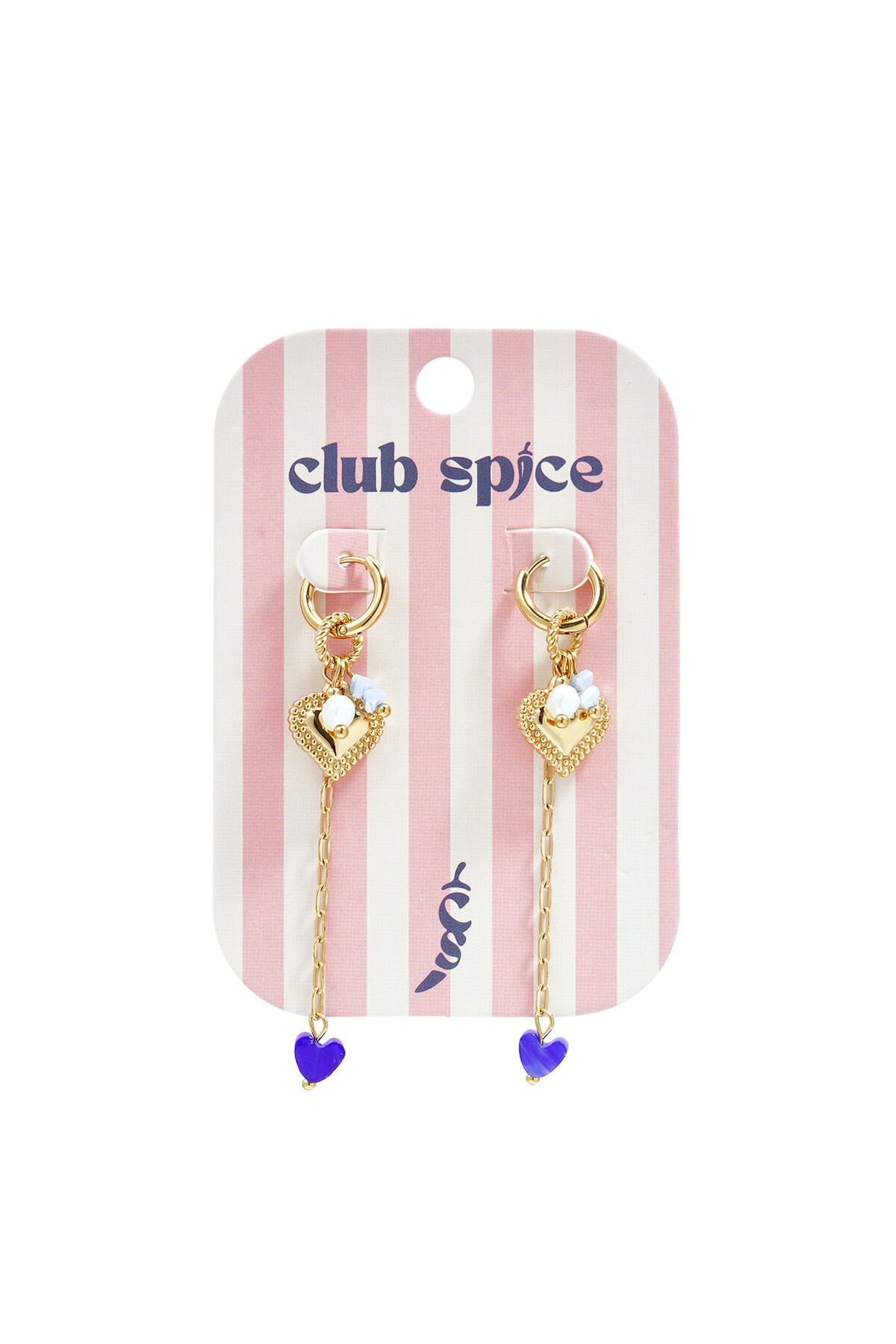 Small hoop earrings with long chain, heart and beads h5 Picture3