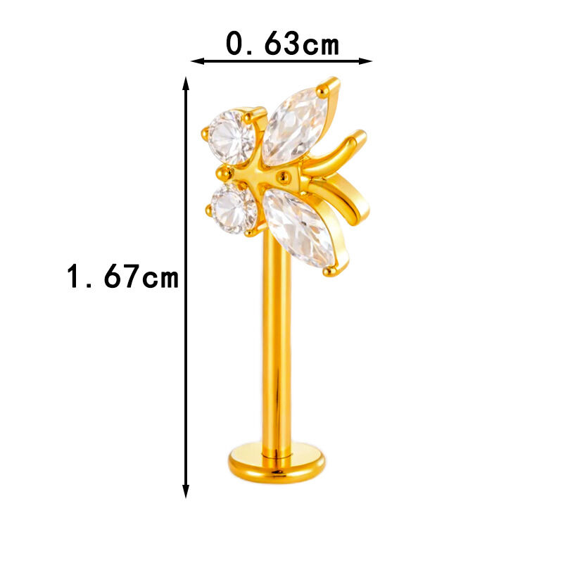 1 Piece Flower Titanium Alloy Gold Color Zircon Piercing Earring h5 Picture2