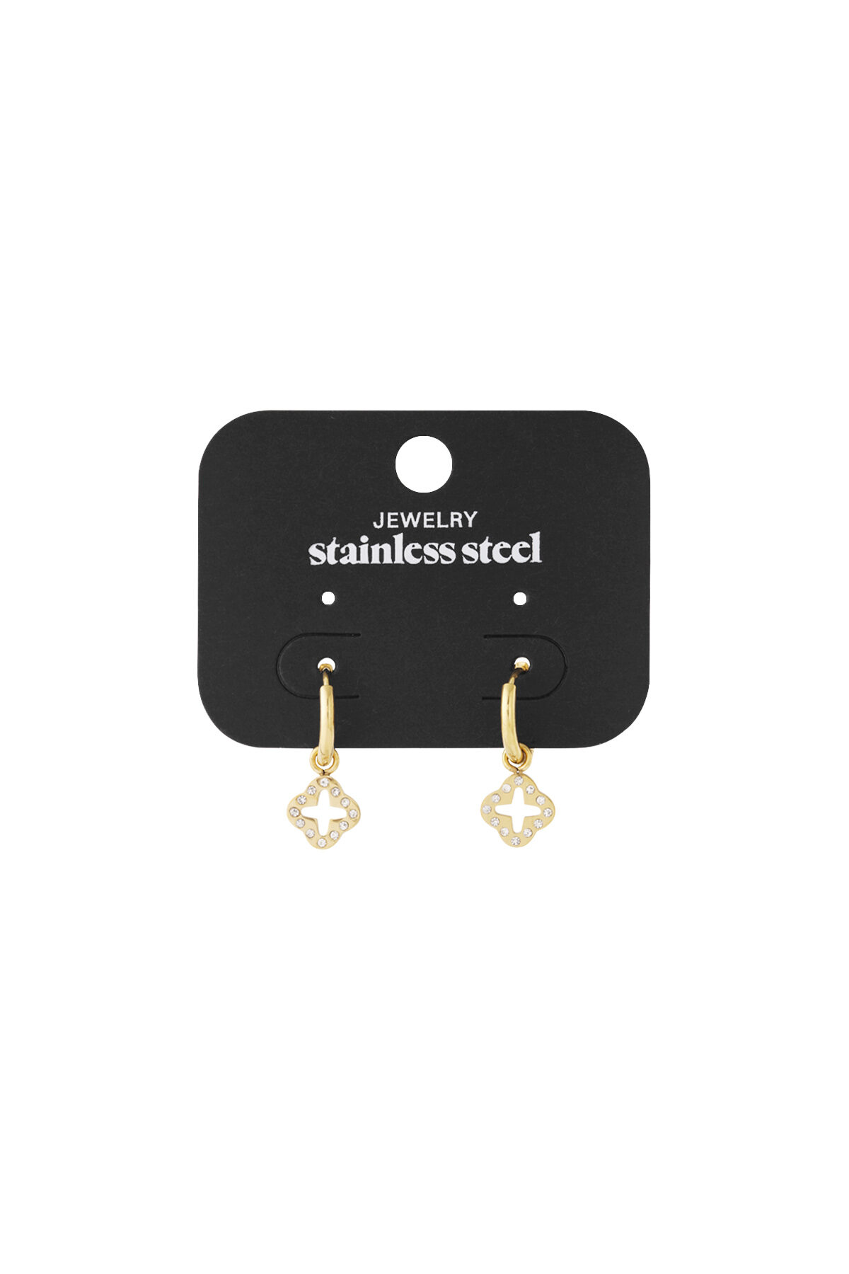 Orecchini trifoglio con pietre di zirconia Gold Stainless Steel h5 Immagine5