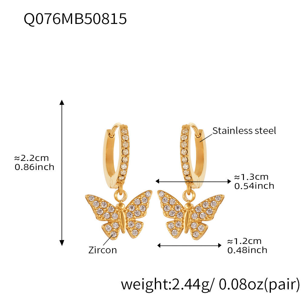 Q076-Goldene Schmetterling Volldiamant Zirkon Ohrringe Bild15