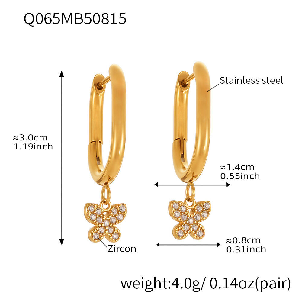 Q065-Goldene Schmetterling Zirkon U-förmige Ohrringe Bild4