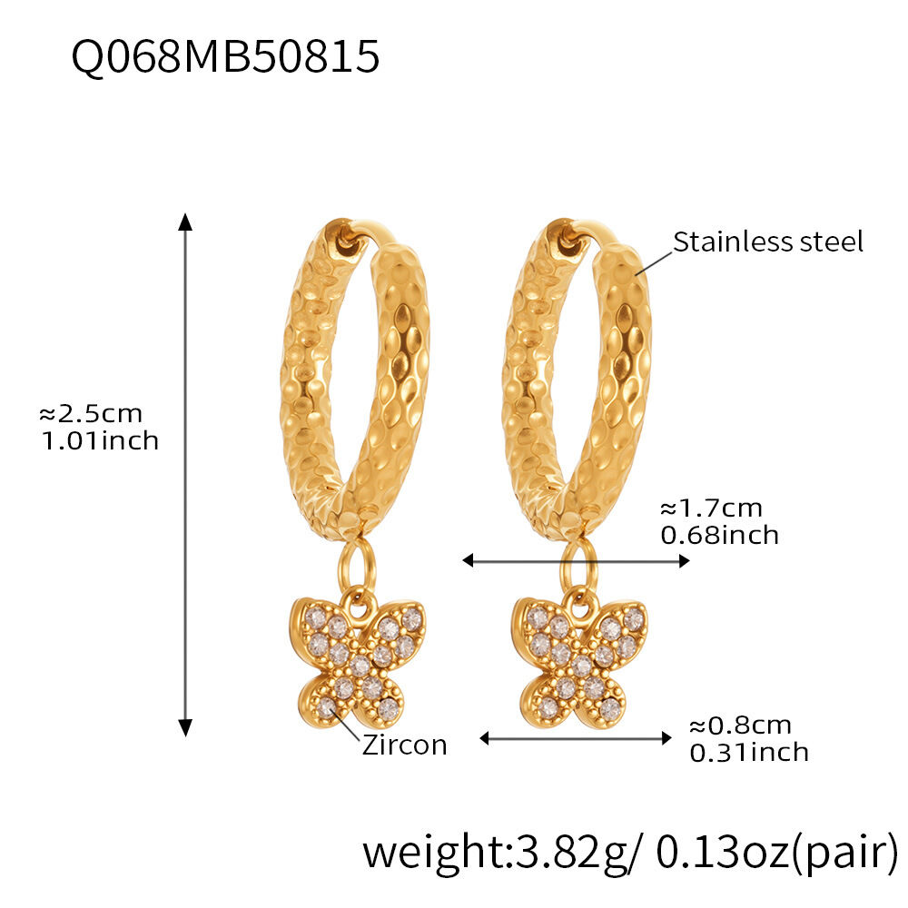Q068-Goldene Schmetterling Zirkon Ohrringe Bild7