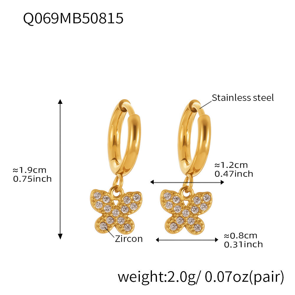 Q069-Goldene Schmetterling Zirkon Ohrringe Bild8